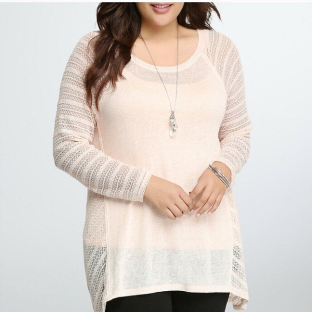 NWT Torrid Mixed Stitch Blush Pink Raglan Sweater Top Size 1/14-16